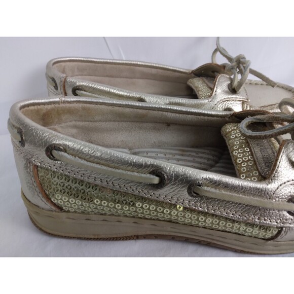 SEBAGO Gold METALLIC Leather Deck Boat Shoes Loafers Flat Womens Size 7.5 - Picture 2 of 11
